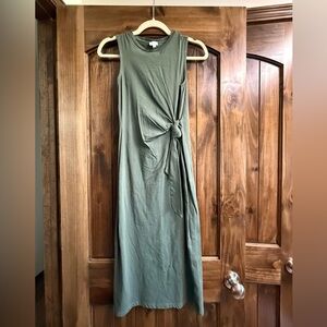 Francesca’s Midi Dress Olive Green w/ Side Tie, Sleeveless, XS NEW